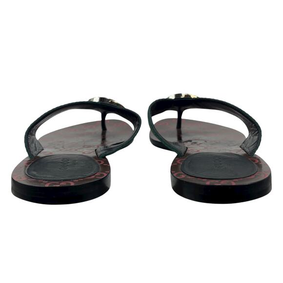 Gucci Kika GG Logo Web Thong Sandal Green Red Stripe Size 37 - Picture 7 of 11